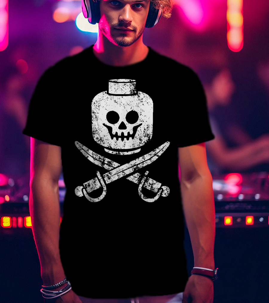 Dead Bricks Tell No Tales Pirate Skull And Crossbones Minifigure Head T-Shirt