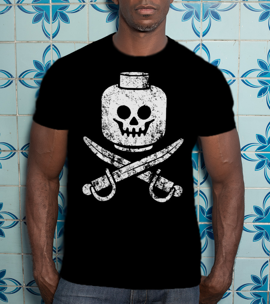 Dead Bricks Tell No Tales Pirate Skull And Crossbones Minifigure Head T-Shirt