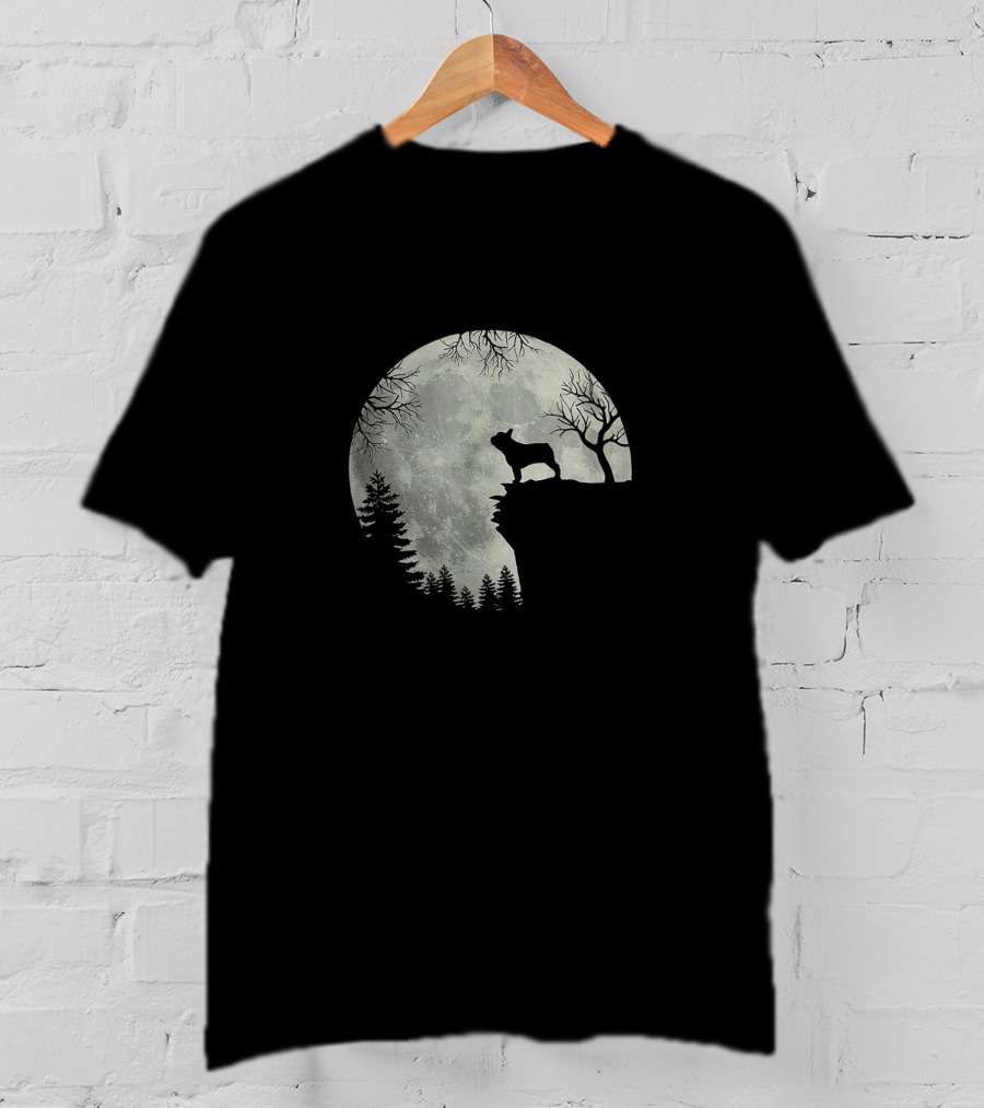 French Bulldog Silhouette Howling At Moon Halloween Scene T-Shirt