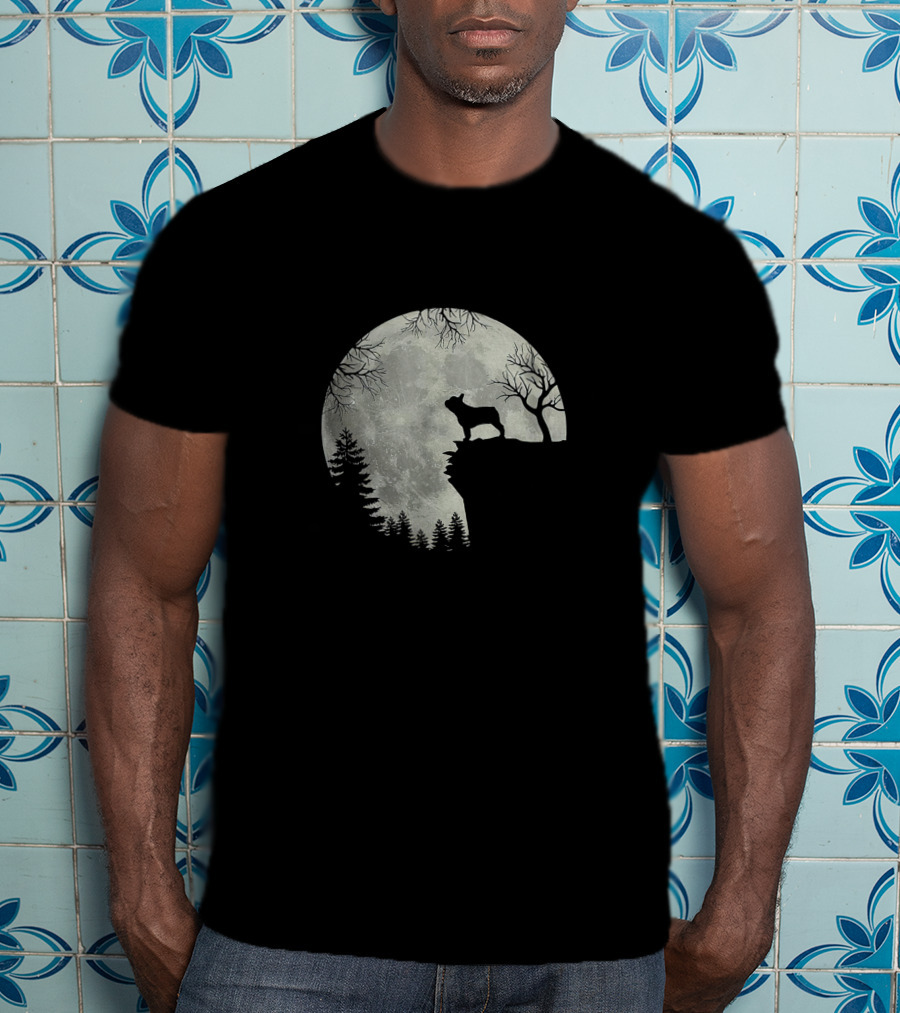 French Bulldog Silhouette Howling At Moon Halloween Scene T-Shirt