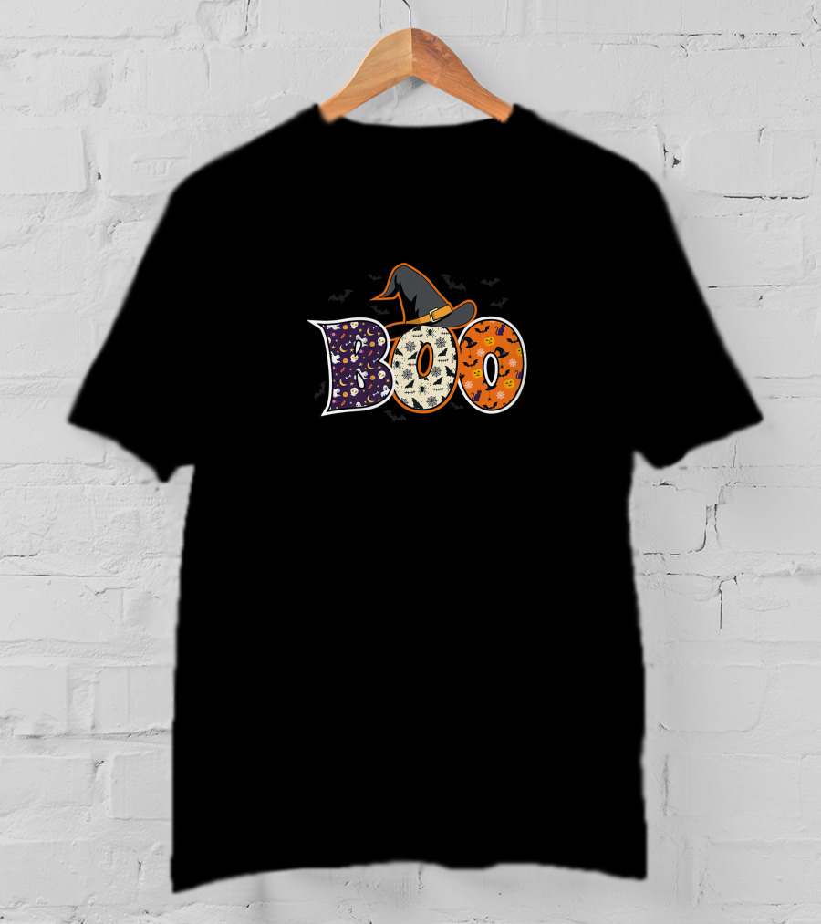 Boo Halloween Witch Hat Bat Horror Scary Hallowen Premium T-Shirt