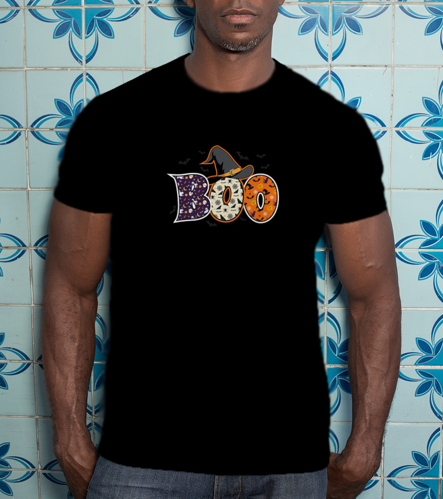 Boo Halloween Witch Hat Bat Horror Scary Hallowen Premium T-Shirt
