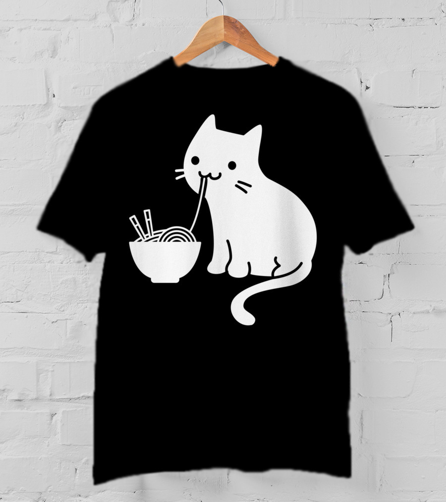 Chat Mignon Manger Ramen Essentiel Blanc Noir T-Shirt