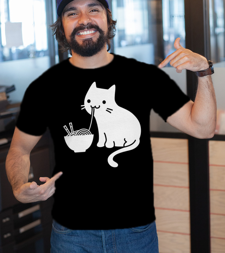 Chat Mignon Manger Ramen Essentiel Blanc Noir T-Shirt