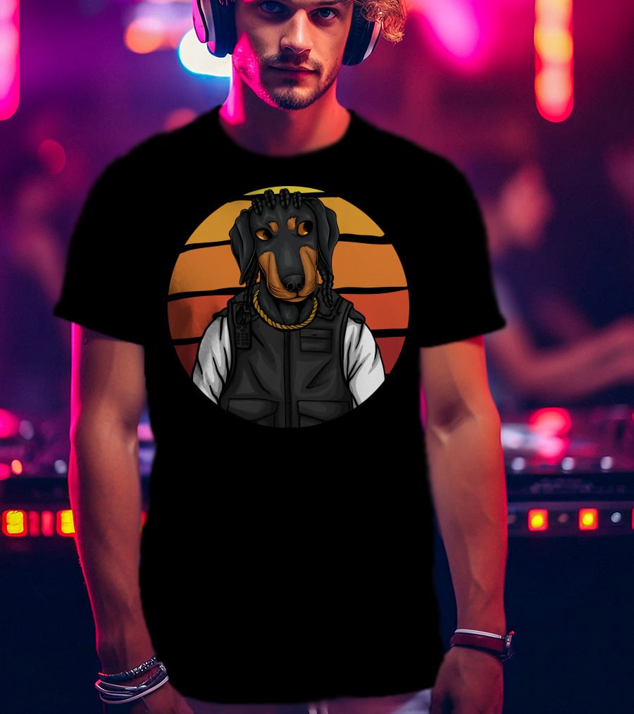 Police Dachshund Vest Braids Sunset T-Shirt