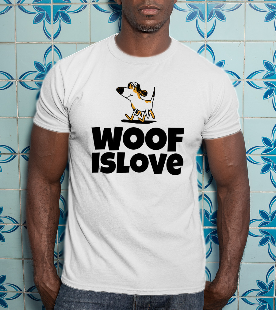 Woof Is Love With Dog Print Admirable Custom Printing T-Shirt