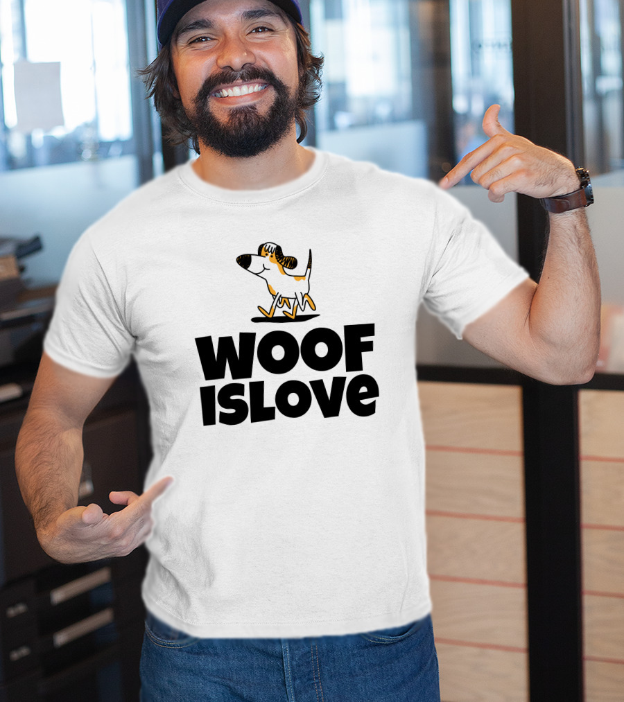 Woof Is Love With Dog Print Admirable Custom Printing T-Shirt