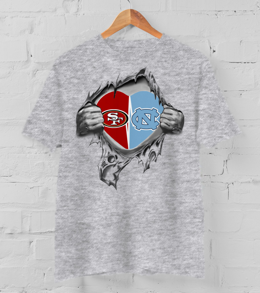 49ers Tar Heels Heart Split Symbol T-Shirt