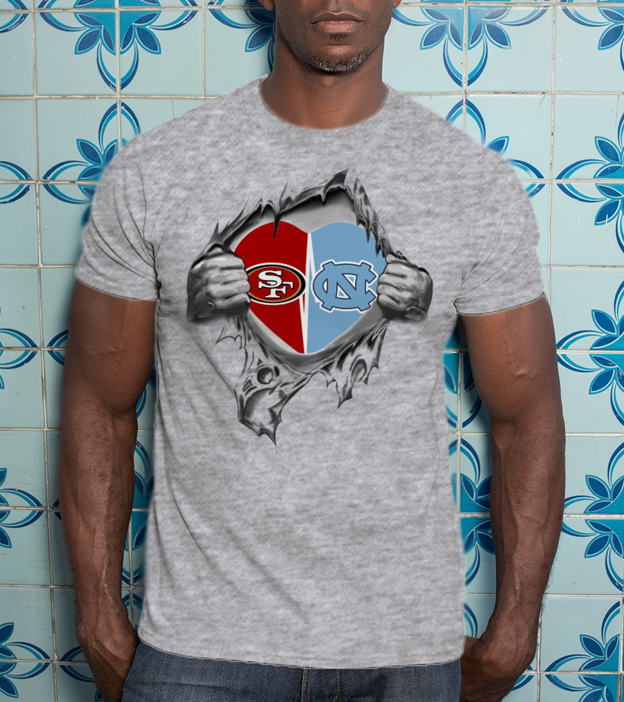 49ers Tar Heels Heart Split Symbol T-Shirt