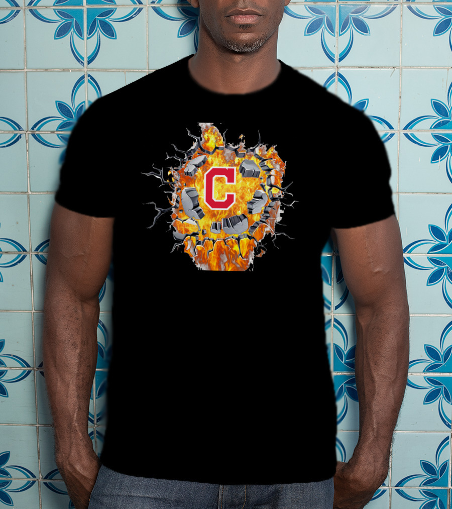 Cleveland Indians Flaming Cracked C T-Shirt
