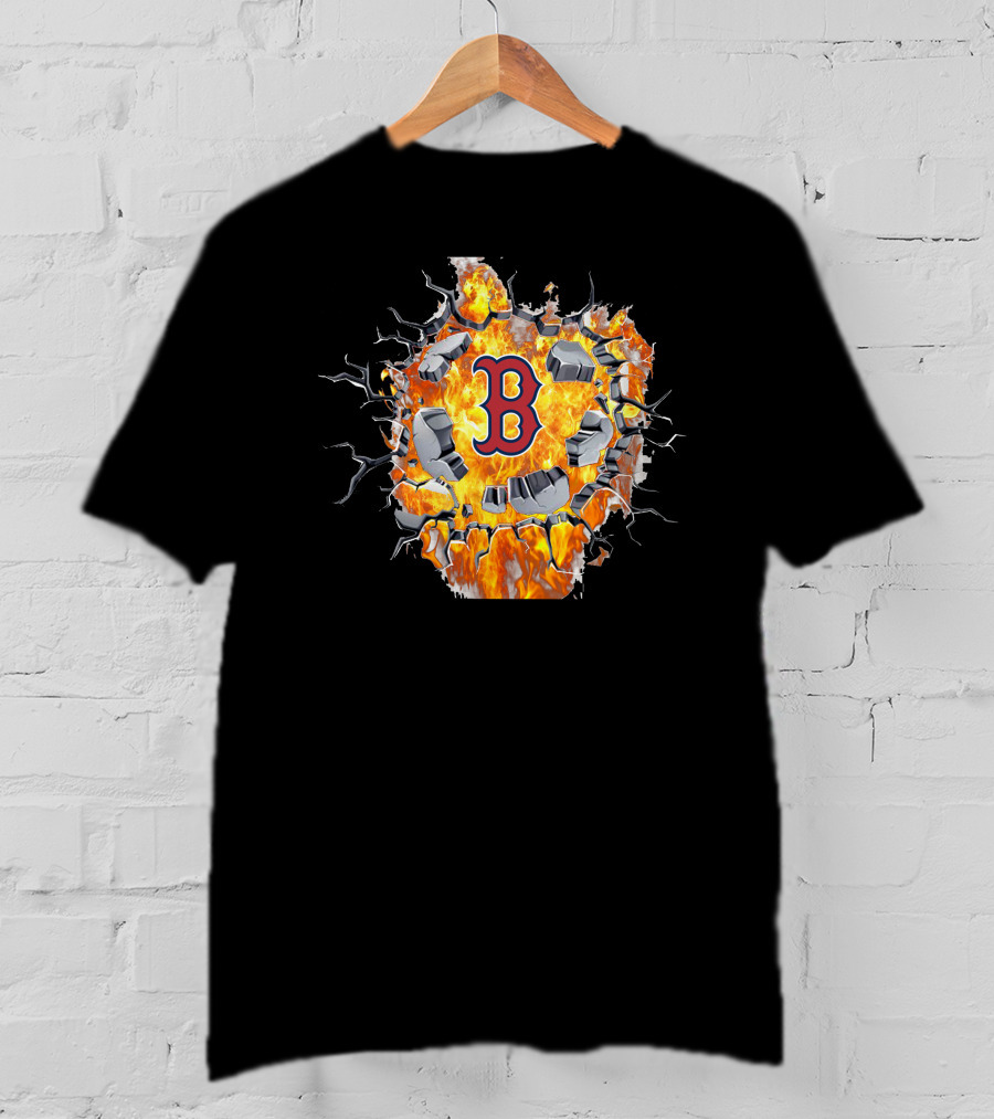 Boston Red Sox Fiery Letter B Cracked Wall Flame T-Shirt