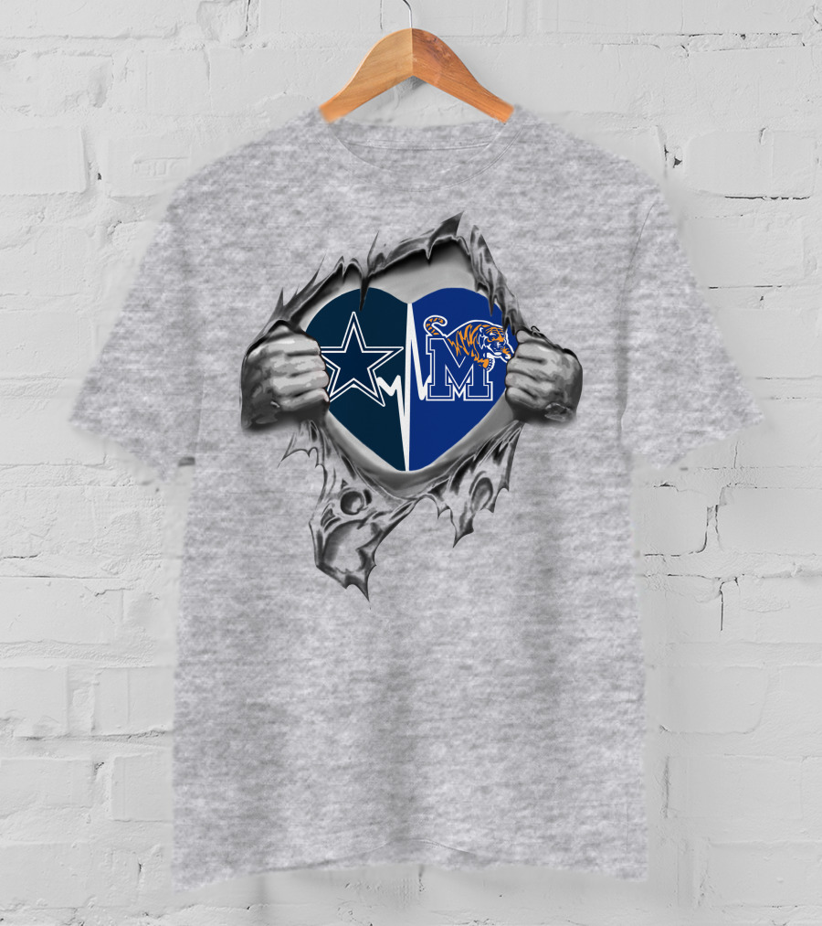 Cowboys Star Memphis Tigers Heart Symbol Unity T-Shirt