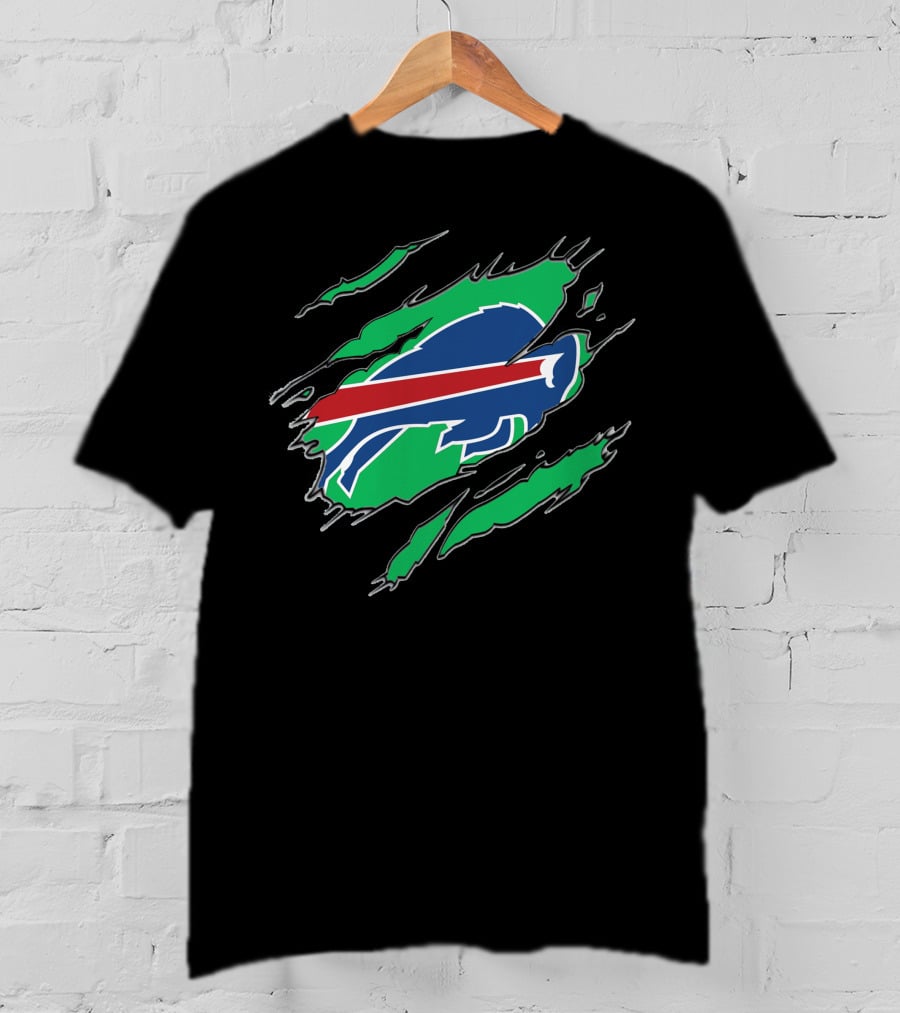 Buffalo Bills Logo With Green Claw Marks T-Shirt