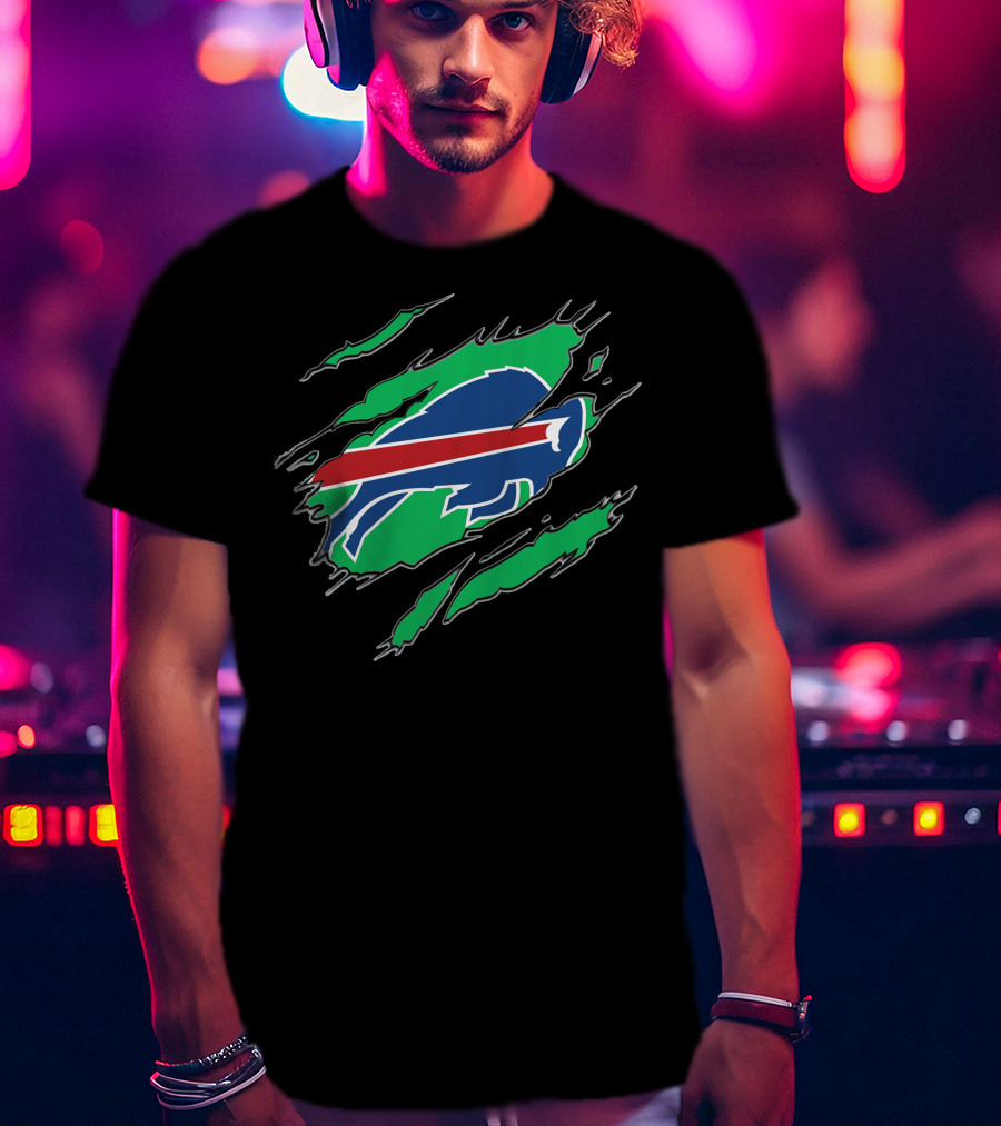 Buffalo Bills Logo With Green Claw Marks T-Shirt