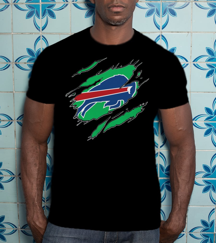 Buffalo Bills Logo With Green Claw Marks T-Shirt