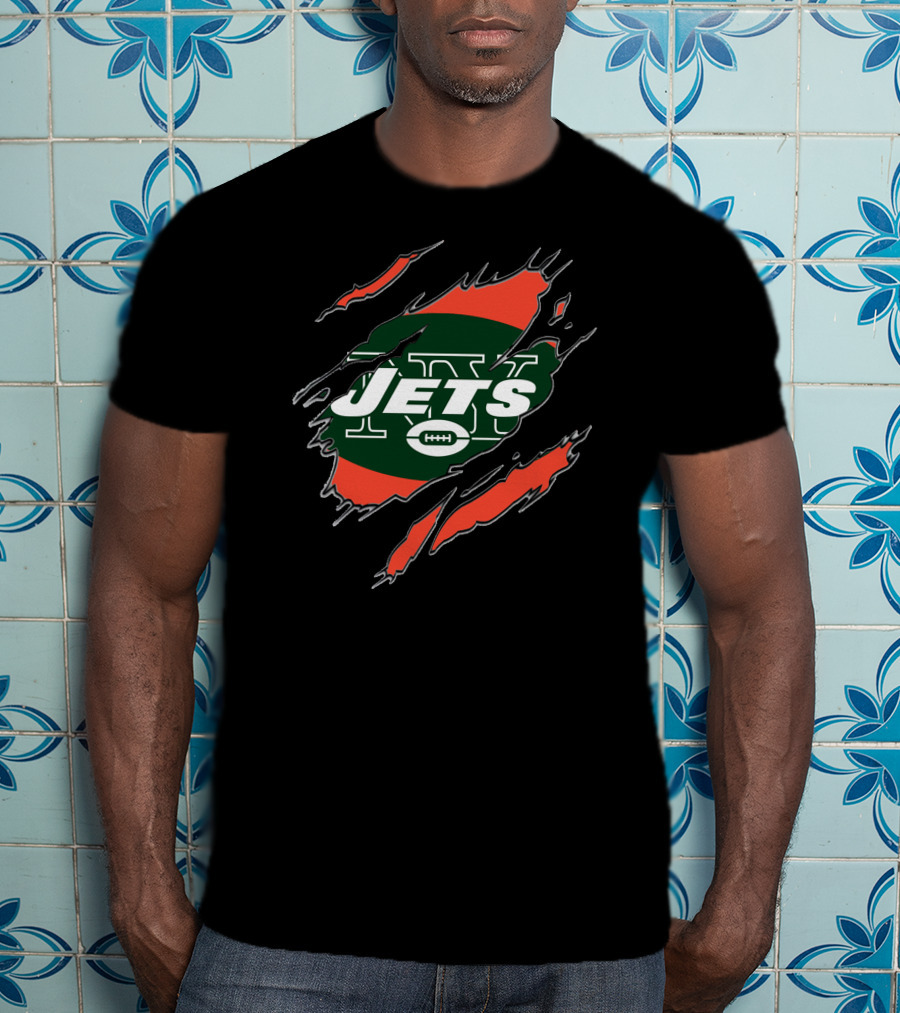 New York Jets Claw Mark Logo With Green And Red Oval T-Shirt