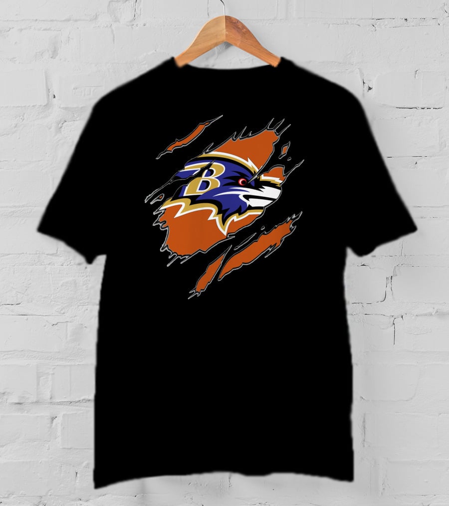 Baltimore Ravens Ripped Reveal Logo Ravens Profile T-Shirt