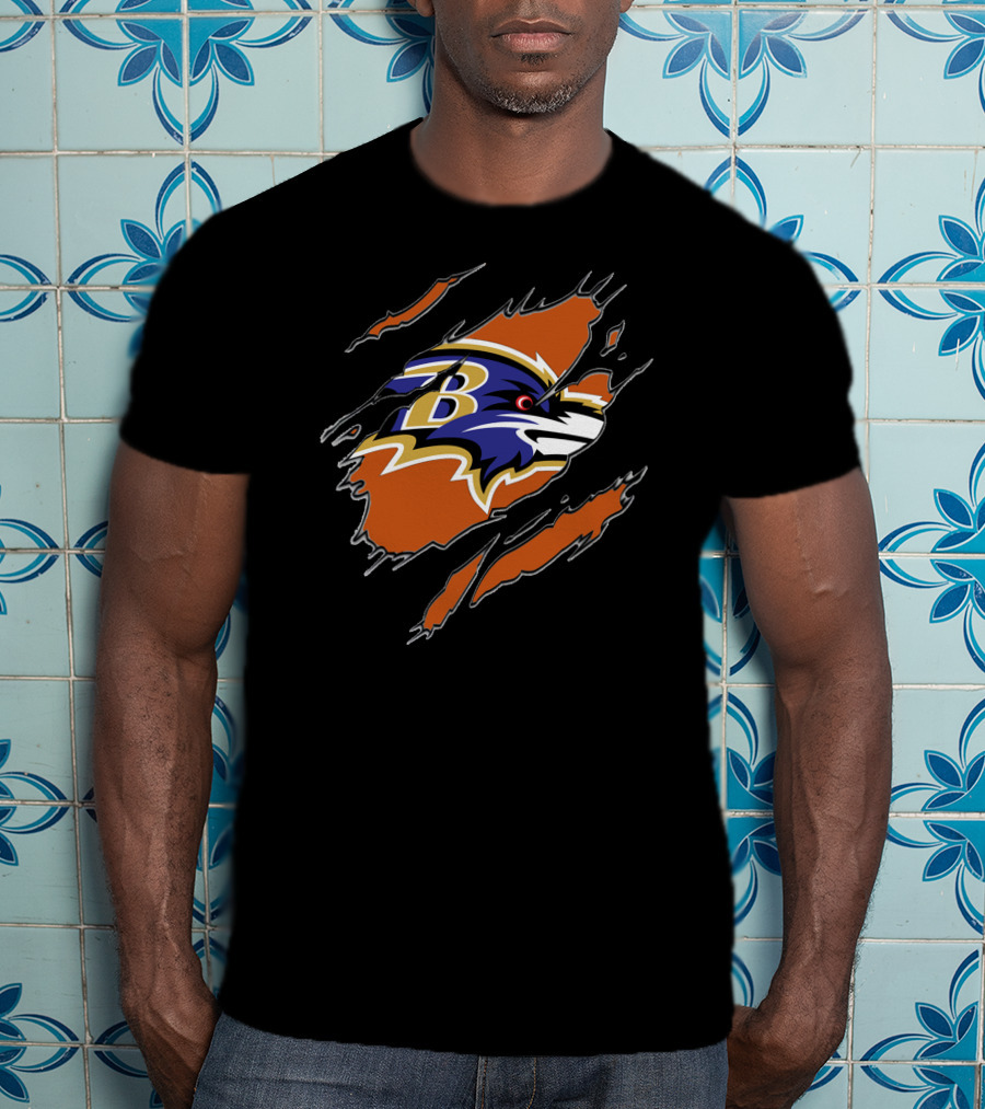 Baltimore Ravens Ripped Reveal Logo Ravens Profile T-Shirt