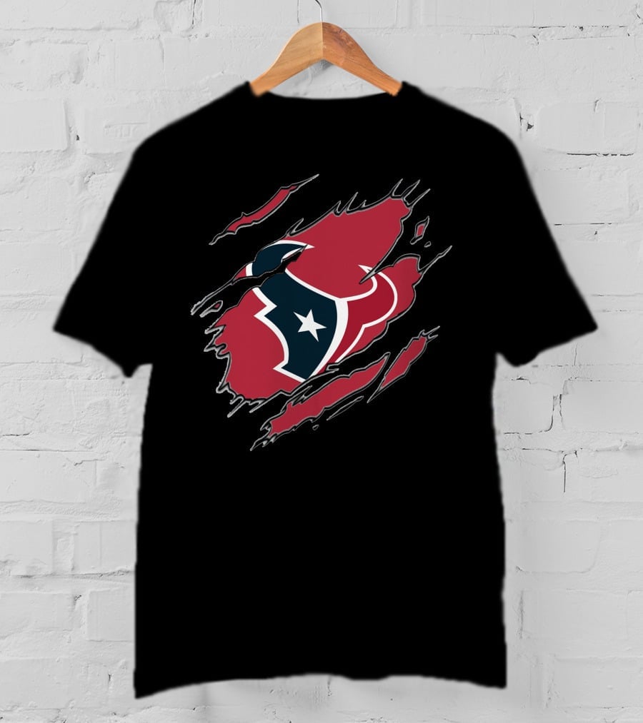 Houston Texans Claw Marks Logo Rip Texas Pride T-Shirt