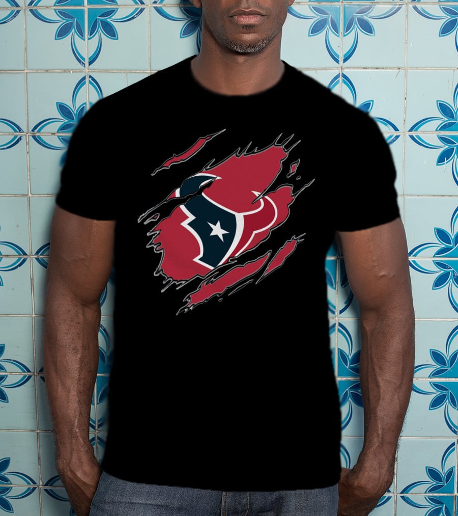Houston Texans Claw Marks Logo Rip Texas Pride T-Shirt