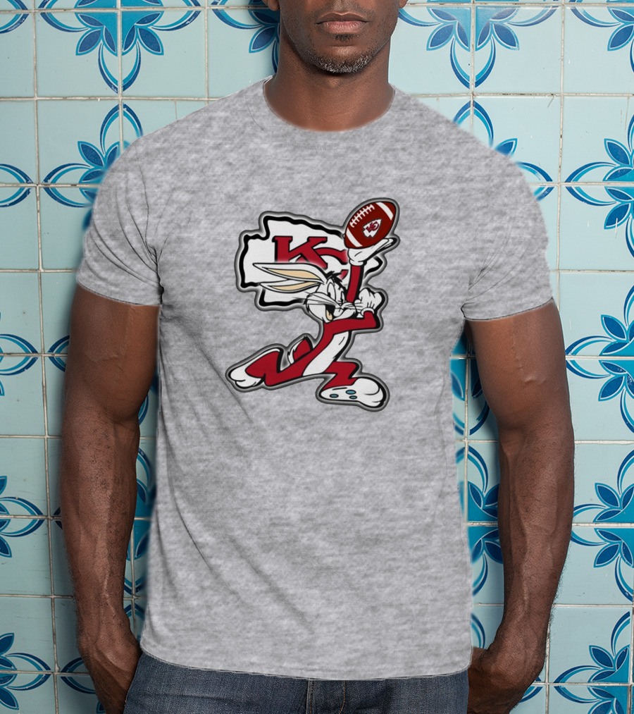 Kansas City Chiefs Bunny Holding Football With Kc T-Shirt