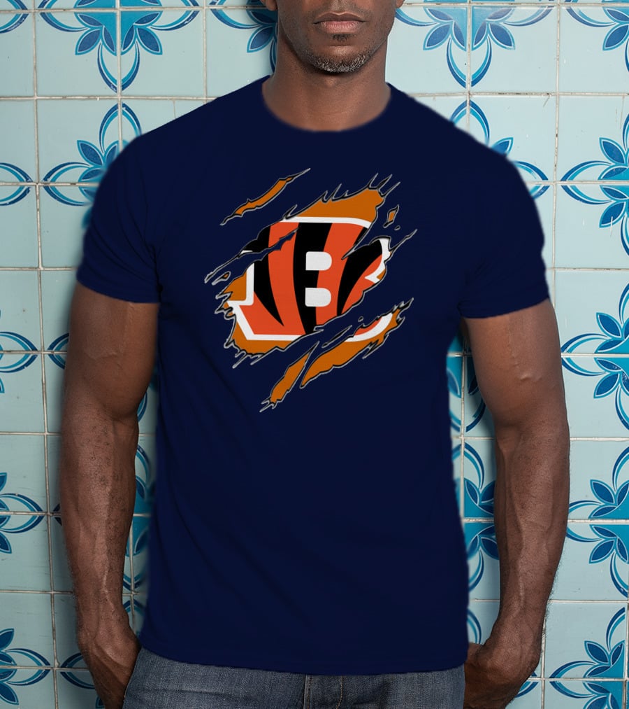 Cincinnati Bengals Claw Mark Logo Tearing Effect T-Shirt