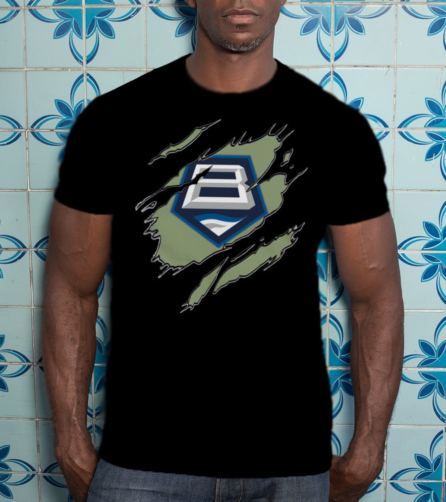 Baltimore Brigade Logo With Claw Marks And Blue White B On Green T-Shirt