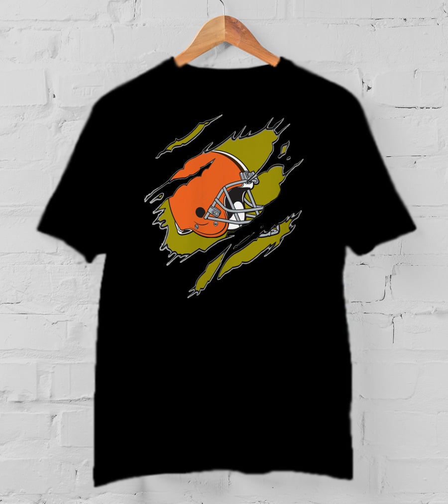 Cleveland Browns Football Helmet Ripped T-Shirt