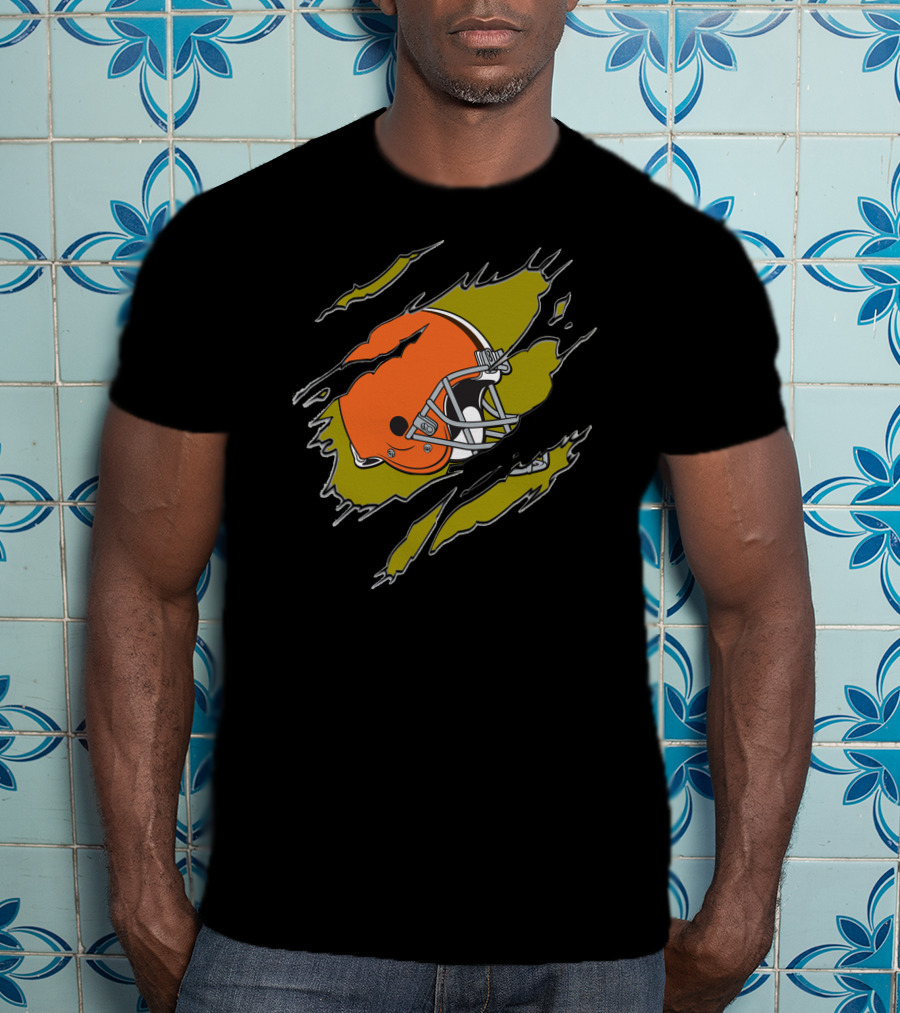 Cleveland Browns Football Helmet Ripped T-Shirt