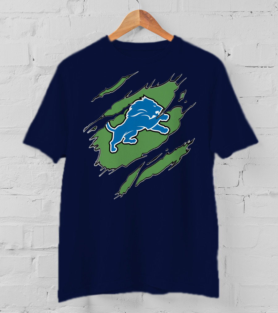 Detroit Lions Blue Roaring Lion With Claw Marks T-Shirt