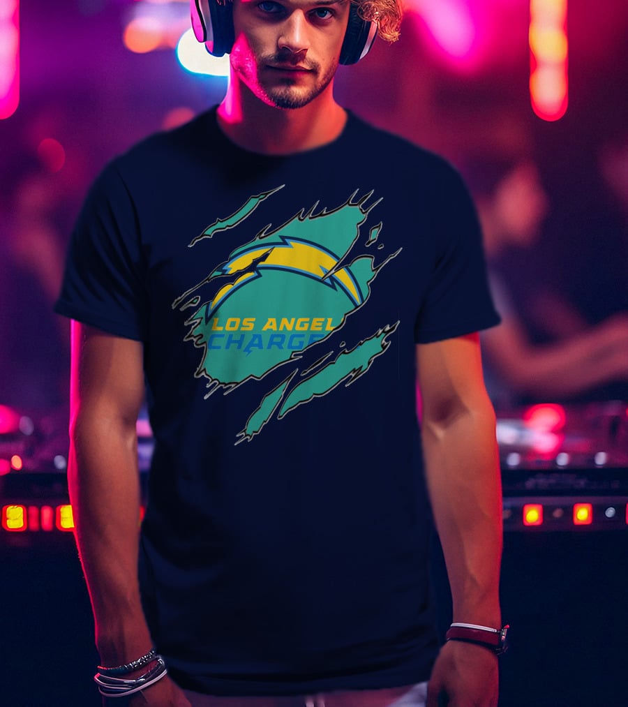 Los Angeles Chargers Logo With Bolt Design And Ripped Claw Marks T-Shirt