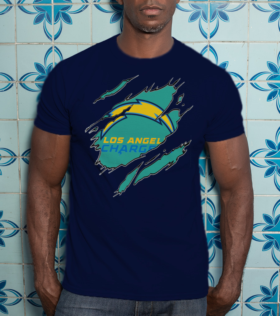 Los Angeles Chargers Logo With Bolt Design And Ripped Claw Marks T-Shirt