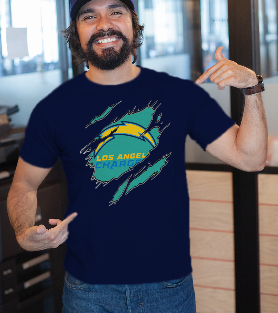 Los Angeles Chargers Logo With Bolt Design And Ripped Claw Marks T-Shirt