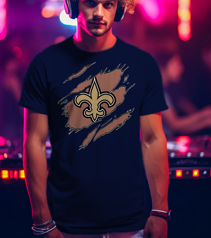 New Orleans Saints Fleur-De-Lis Claw Marks Blue And Gold T-Shirt