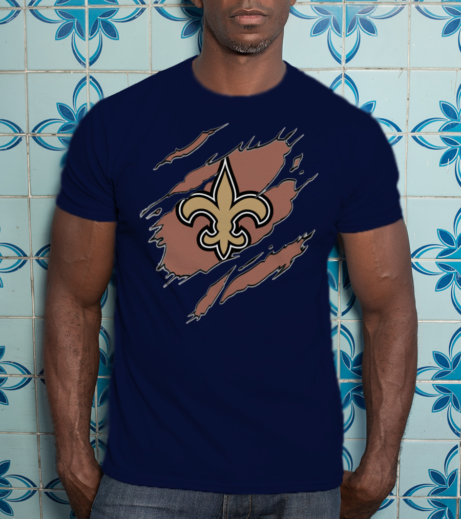 New Orleans Saints Fleur-De-Lis Claw Marks Blue And Gold T-Shirt
