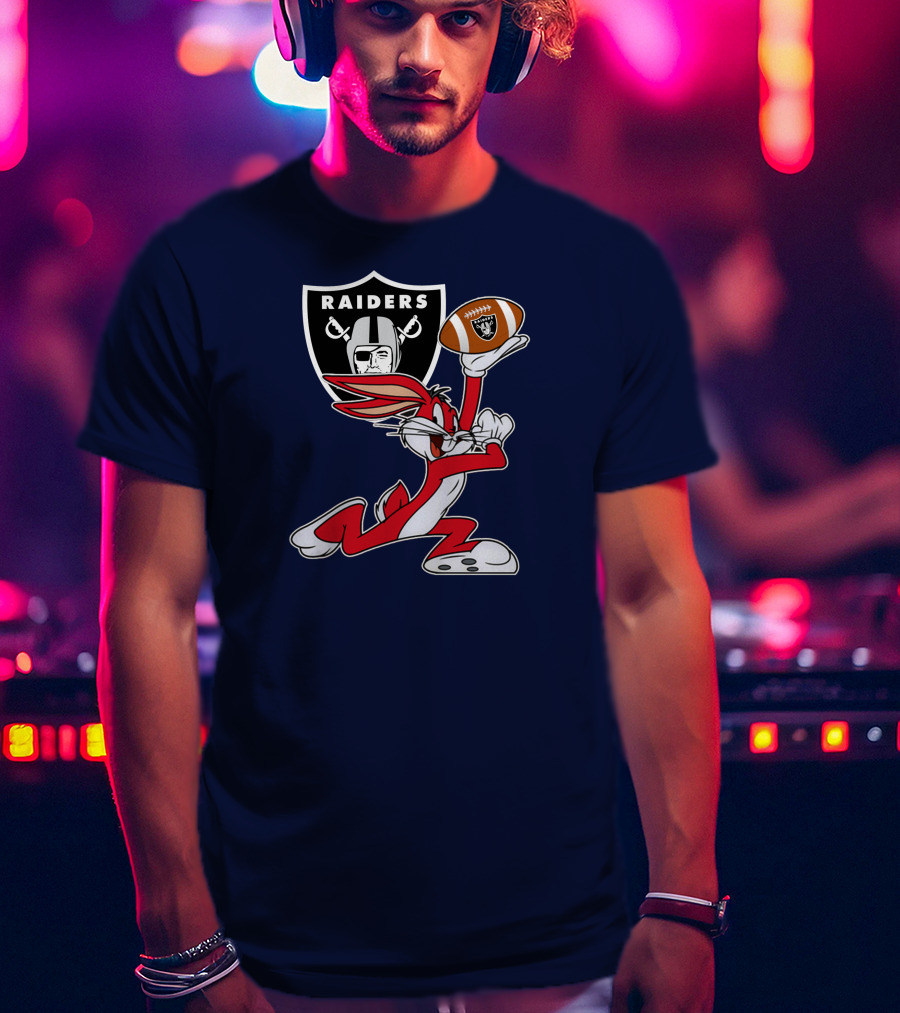 Raiders Bunny Holding Football With Oakland Raiders T-Shirt