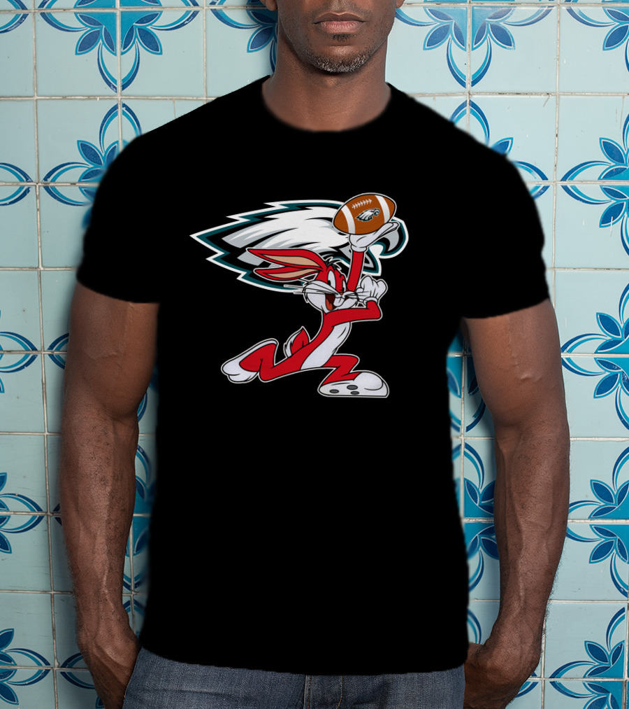 Philadelphia Eagles Looney Tunes Bunny Holding Football T-Shirt