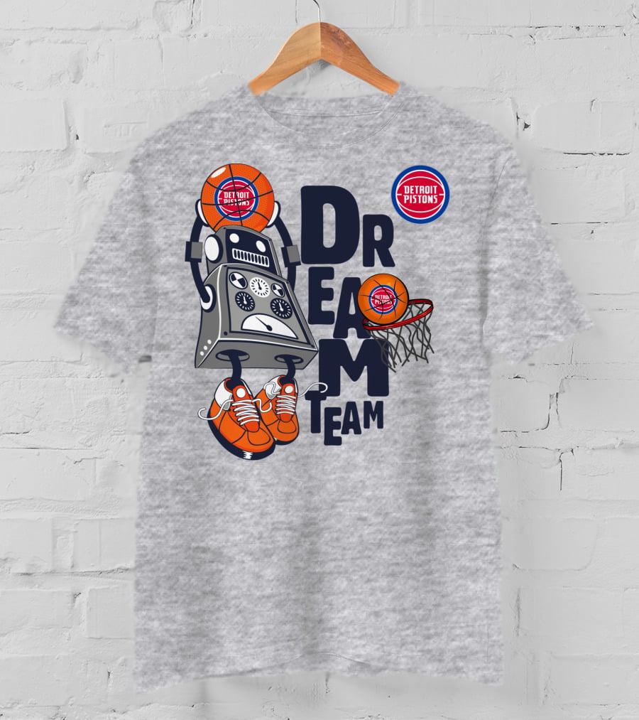 Detroit Pistons Dream Team Robot Basketball Dunking T-Shirt