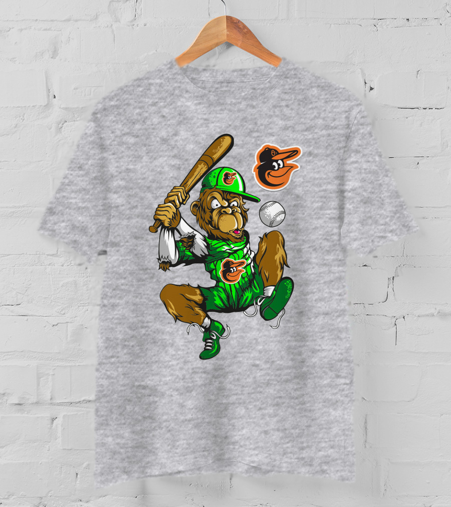Baltimore Orioles Home Run Monkey With Baseball Bat And Cap Featuring Team T-Shirt