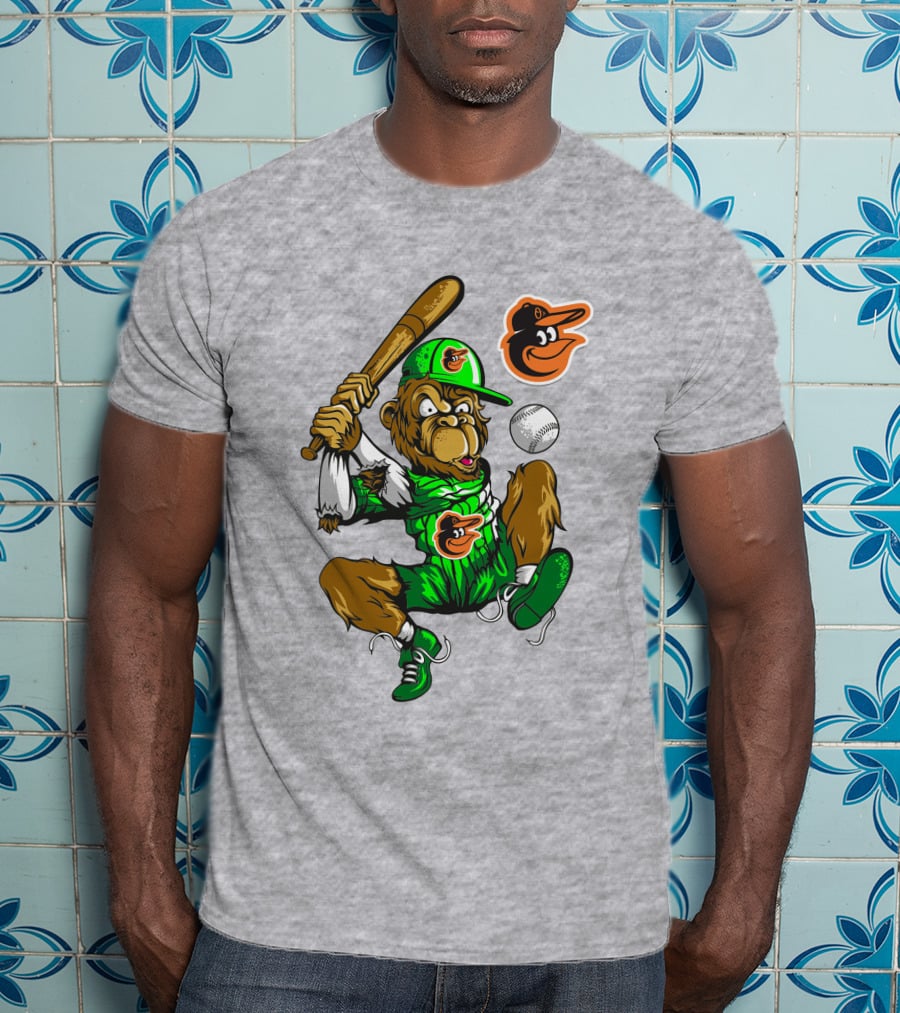 Baltimore Orioles Home Run Monkey With Baseball Bat And Cap Featuring Team T-Shirt