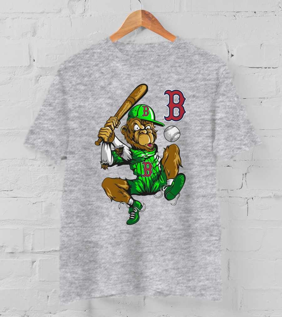 Boston Red Sox B Logo Cartoon Baseball Player With Bat And Uniform T-Shirt