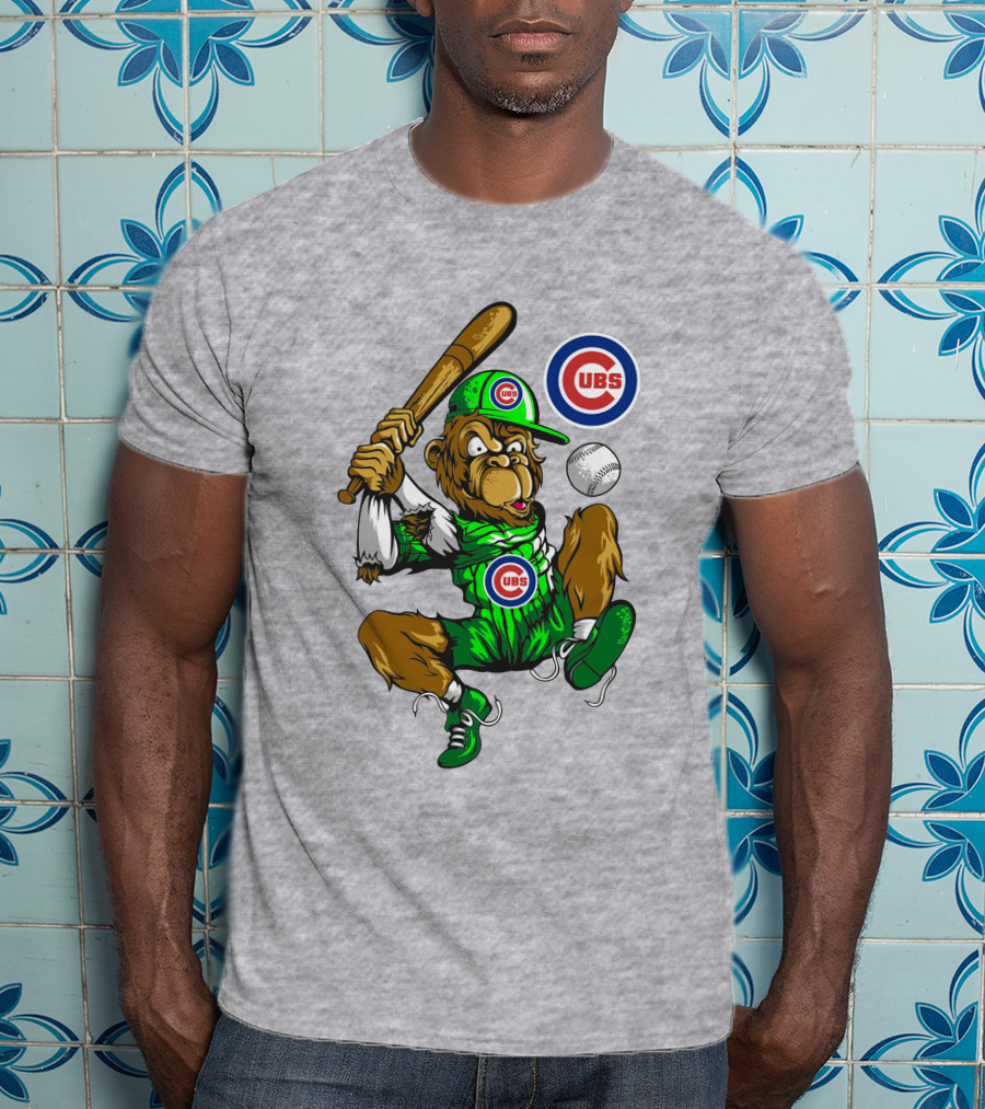 Chicago Cubs Mascot Swinging Baseball Action T-Shirt