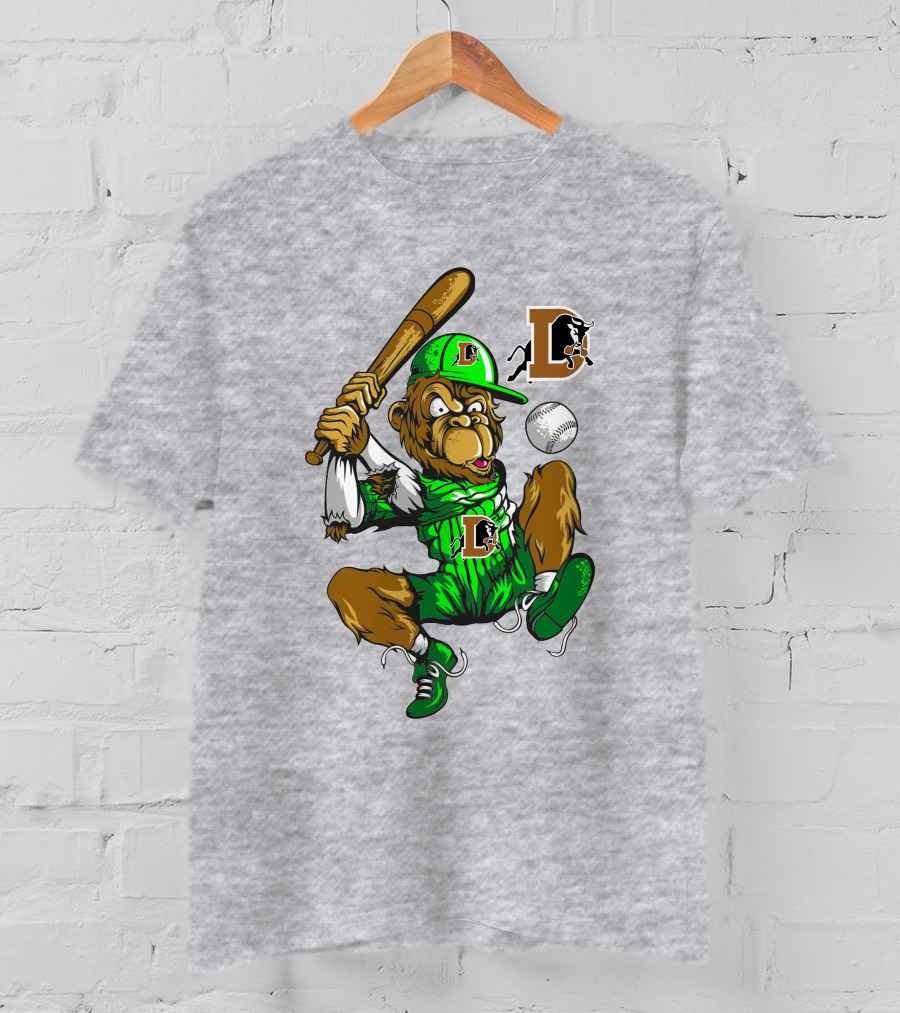 Durham Bulls Home Run Baseball Monkey In Green Uniform With Bat And Ball T-Shirt