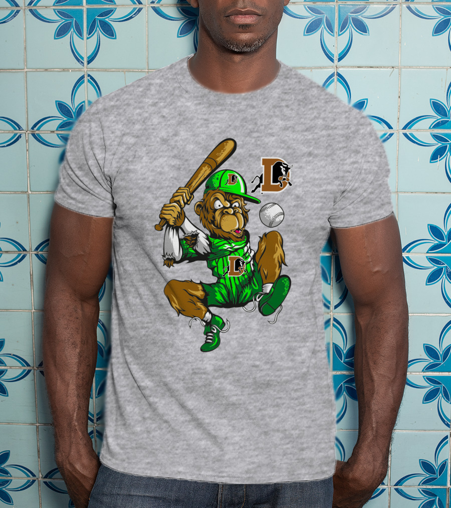 Durham Bulls Home Run Baseball Monkey In Green Uniform With Bat And Ball T-Shirt