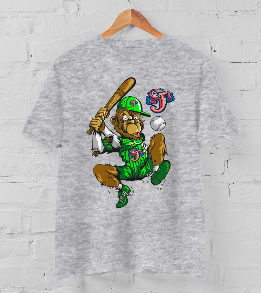 Jacksonville Jumbo Shrimp Monkey Mascot Baseball Action T-Shirt
