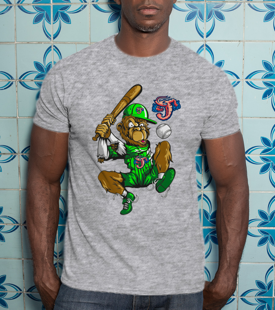 Jacksonville Jumbo Shrimp Monkey Mascot Baseball Action T-Shirt