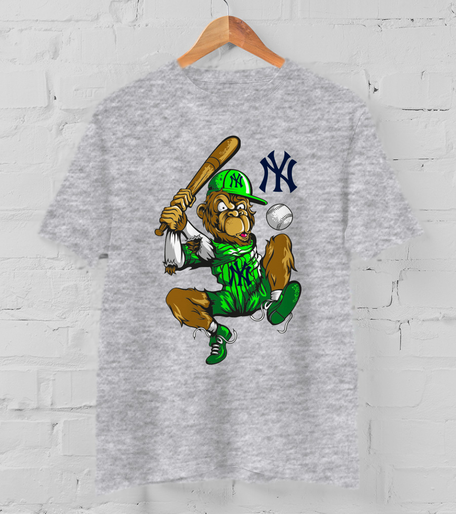 New York Yankees Home Run Monkey Swing With Logo And Baseball T-Shirt