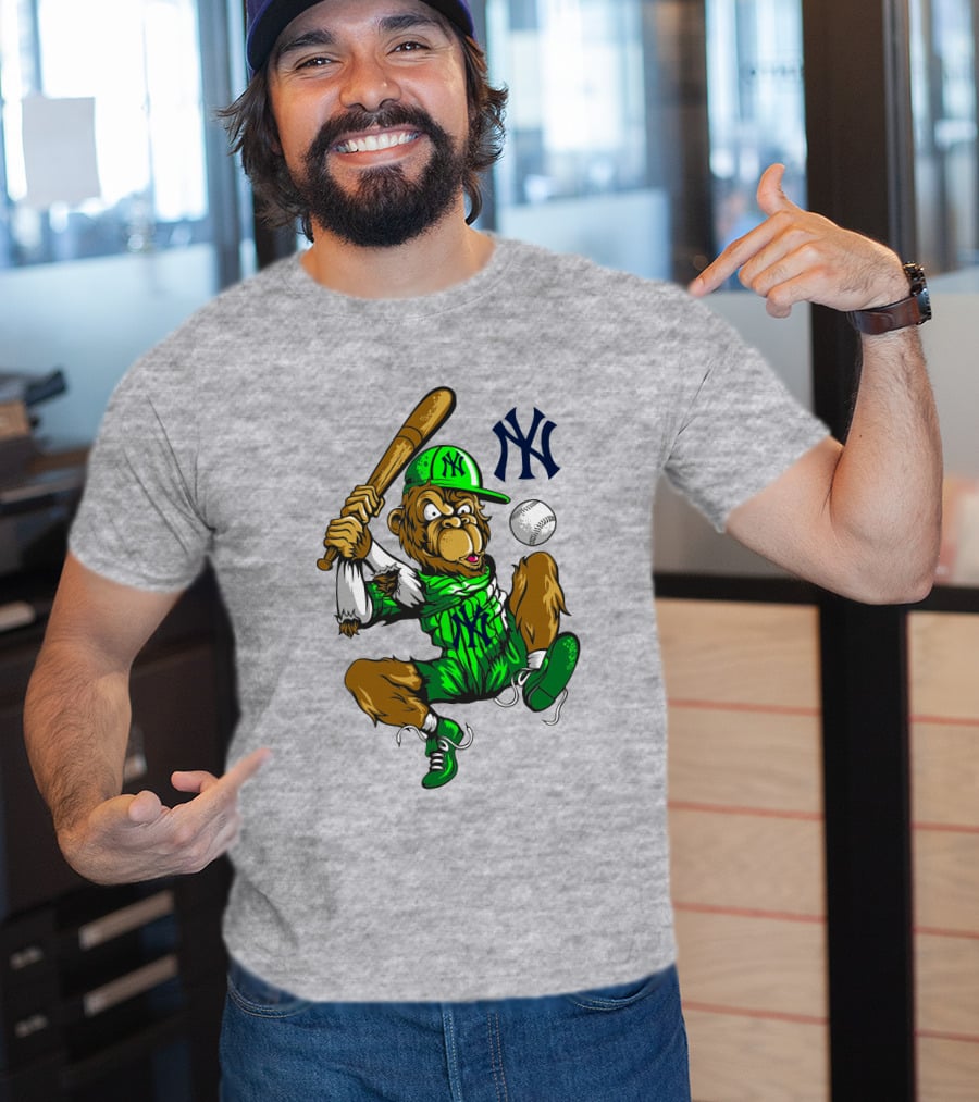 New York Yankees Home Run Monkey Swing With Logo And Baseball T-Shirt