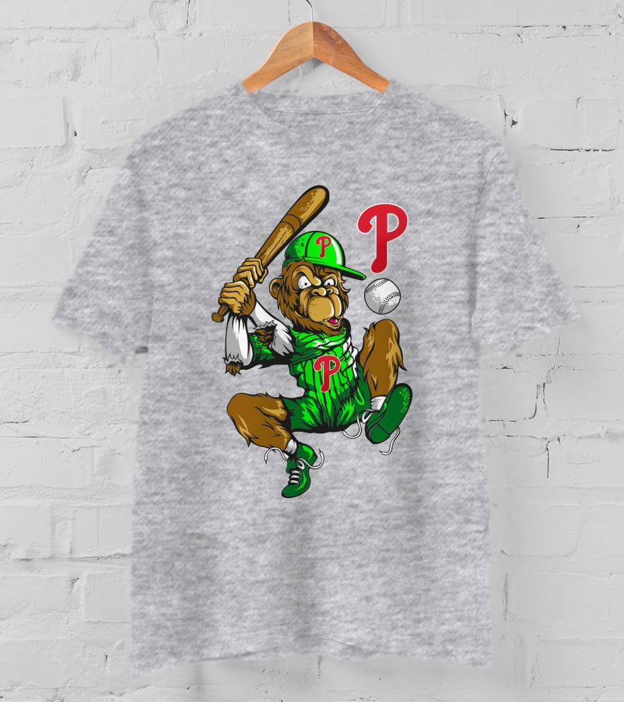 Philadelphia Phillies Home Run Monkey With Baseball And Bat T-Shirt