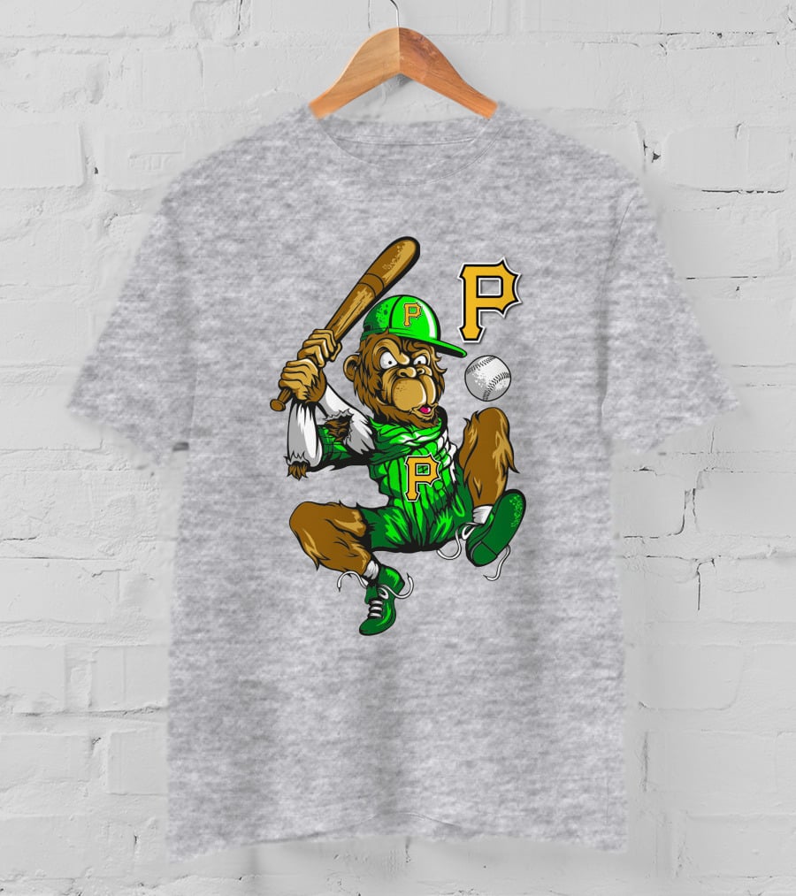 Pittsburgh Pirates P Logo Gorilla Baseball Bat Mascot T-Shirt